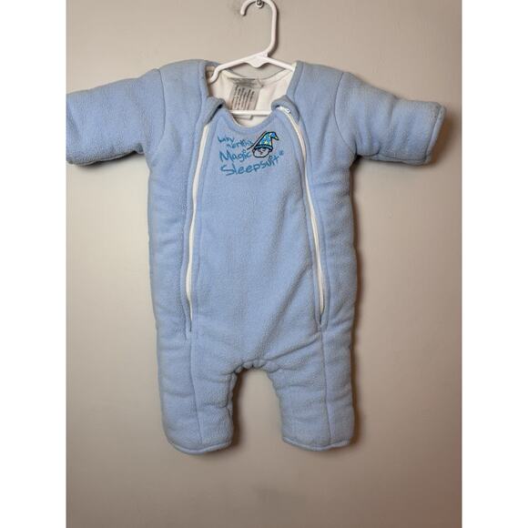 Merlin’s Magic Sleepsuit Large 6-9 Months Fleece Swaddle Sleep Boys Blue - Picture 1 of 9